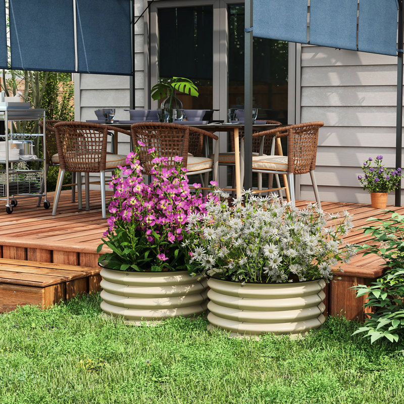 2 Galvanized Raised Garden Beds, Cream White. Planters For Outdoor Plants. Simple To Assemble Growing Various Flowers And Veggies. Metal, 23.5" Diameter X 11.4" Height Bed, White Cream. Safe Edge