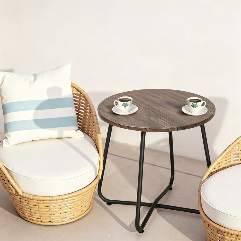 17.7" Round Waterproof Wood Patio End Table with Adjustable Feet