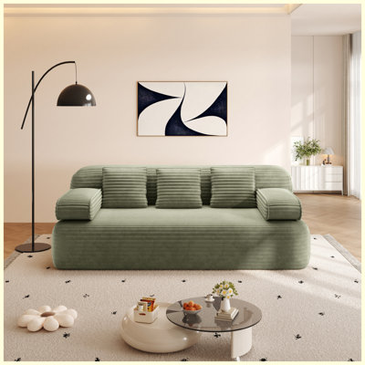 78.7" 2-in-1 Convertible Sofa Bed, Plush Corduroy Upholstered Multi-Functional Couch with 3 Matching Throw Pillows, Frameless/Boneless Flexible Design