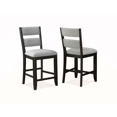 2Pc Set Farmhouse Style Ladder Back Counter Height Side Chair Stool Upholstered Seat And Back Dining Room Wooden Furniture