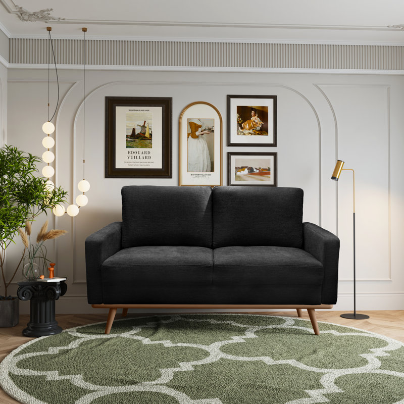58'' Chenille Square Arm Sofa Loveseat, Charcoal 100% Polyester