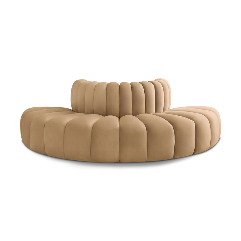 Iyleena Upholstered Curved Sectional Reversible, Camel Velvet
