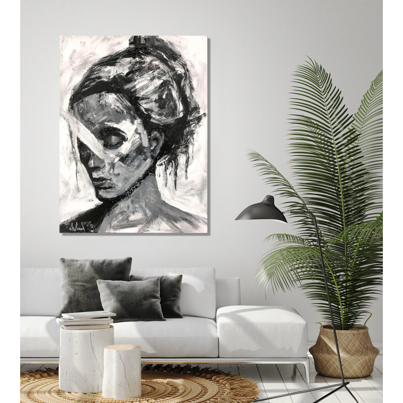 Abstract Girl II On Giclee Canvas Hand Embellished Art, 30" H x 24" W x 1" D, Wrapped Canvas