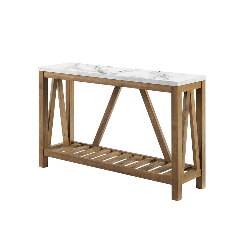 Rakira Modern Farmhouse Console Table, White Marble/Walnut