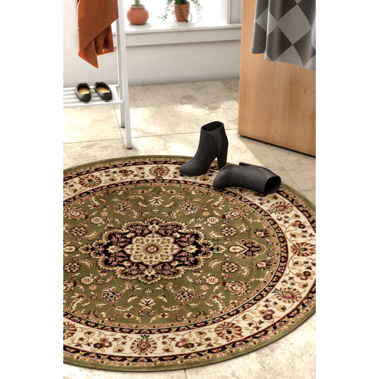 Denzel  Medallion Kashan Green Traditional Rug