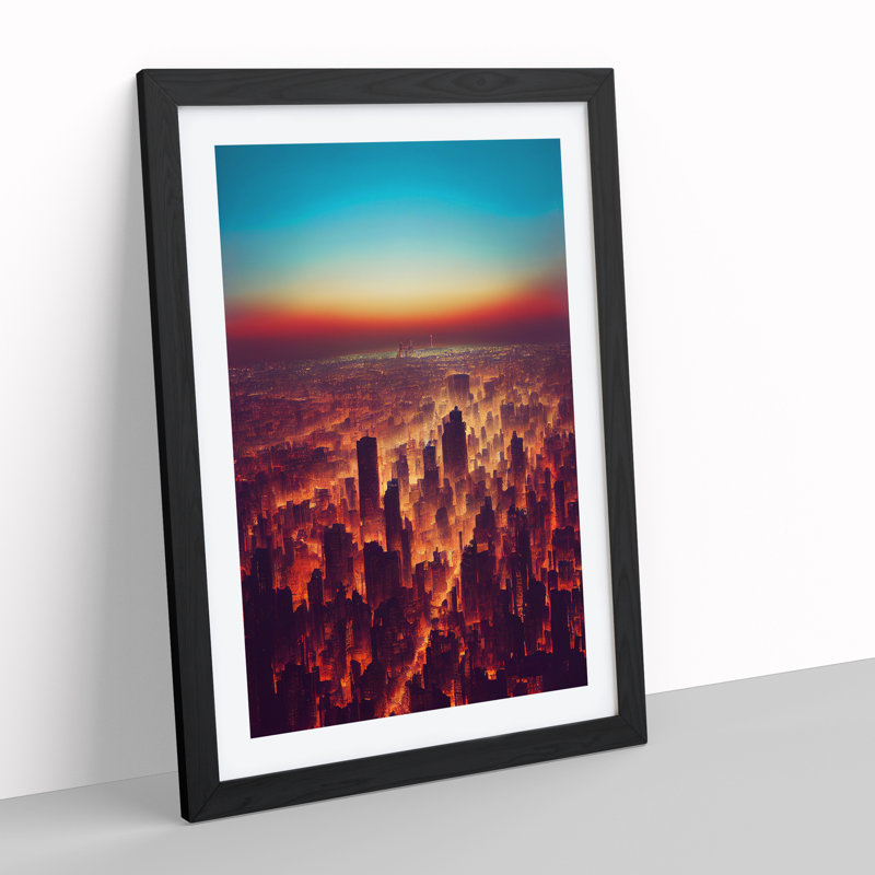 View Of A City Skyline No.3 - Single Picture Frame Painting, 64cm H x 46cm W x 2cm D, Black Framed