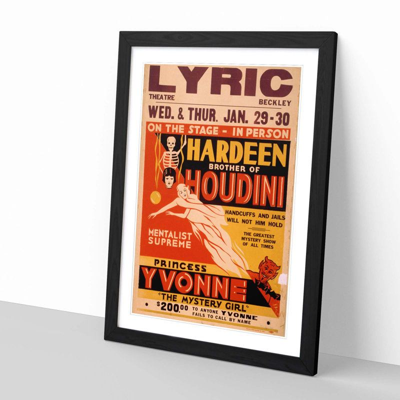 Houdini Vintage Circus Poster Framed Vintage Advertisement - Framed Print, Black