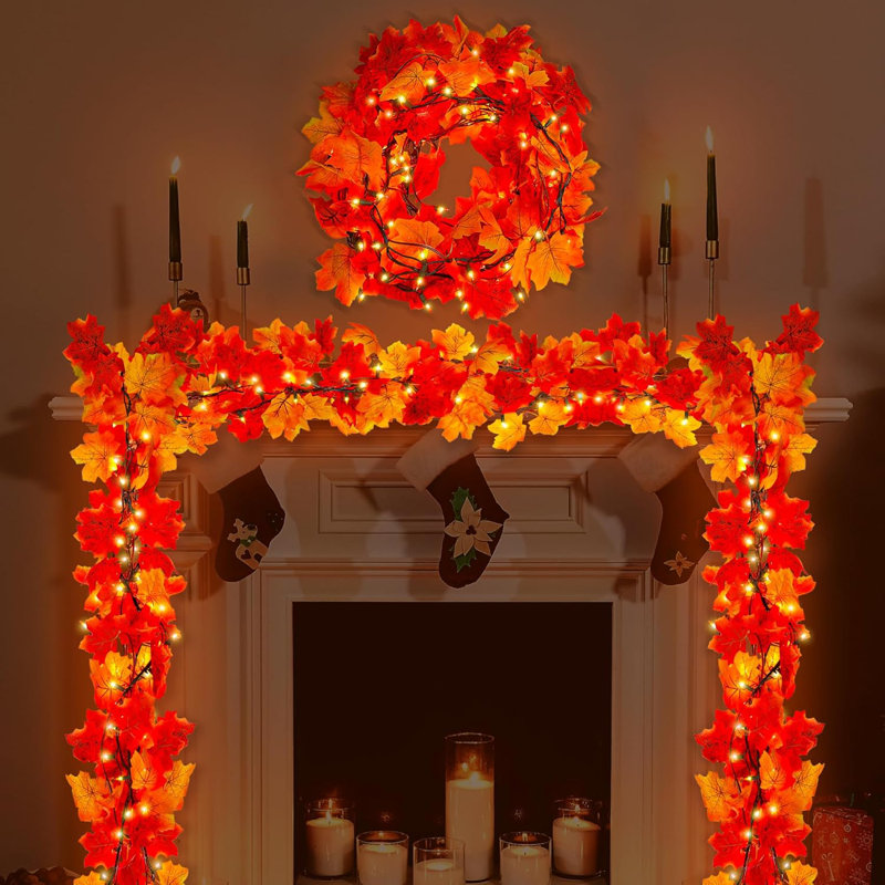 Bulbs Plug In Fall Garland With Lights