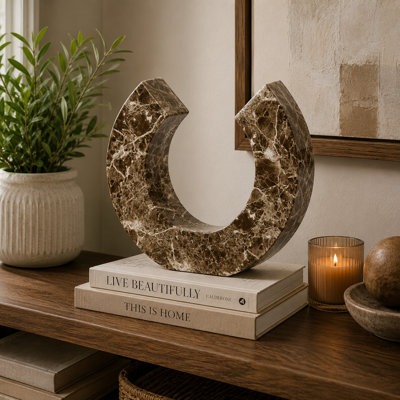Décoration de table, cadre incurvé, résine brun imitant le marbre 14 po