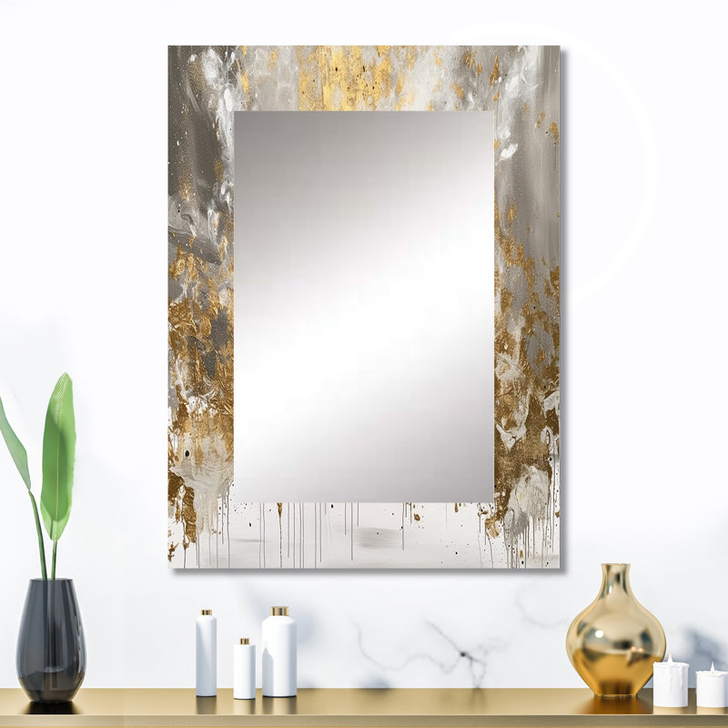 Golden Abstract - Abstract Unique Wall Mirror, Modern Mirror, Printed Metal Art, 32" x 24"