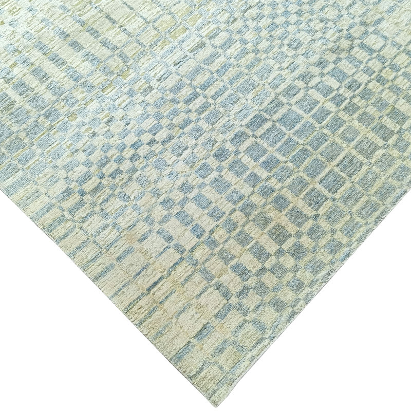 Tapis ivoire et gris noué à la main de haute qualité, Rectangle 6 pi x 9 pi