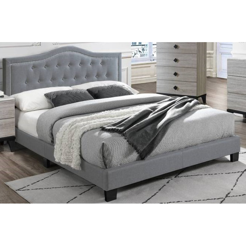 Jaquavian Upholstered Platform Bed, Queen, Gray