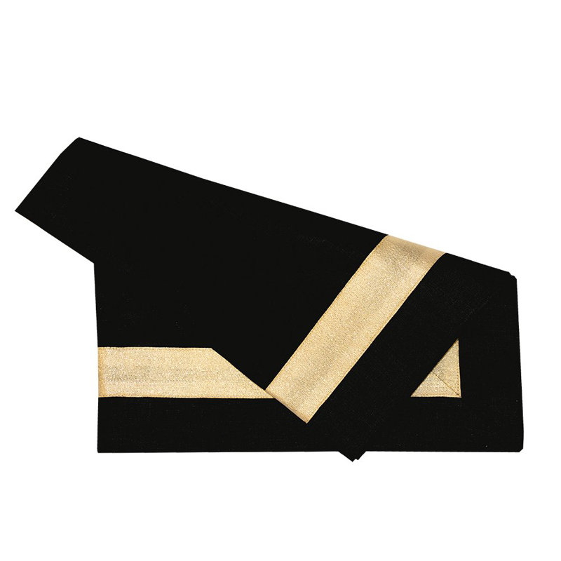 Textured New Border Linen Napkin, Black/Gold