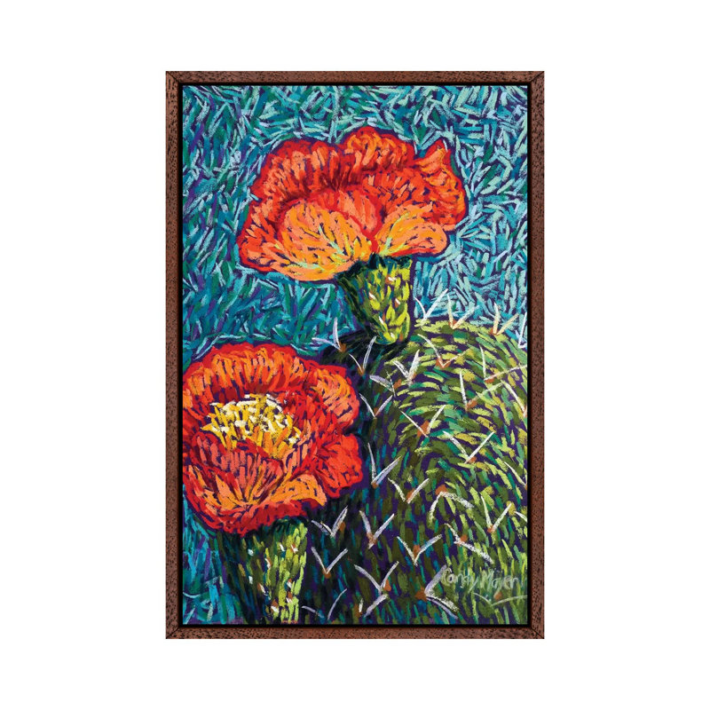 Prickly Pear in Orange 1 Piece Painting on Canvas, 101.6cm H x 20.32cm W x 3.81cm D, Classic Brown Wood Framed