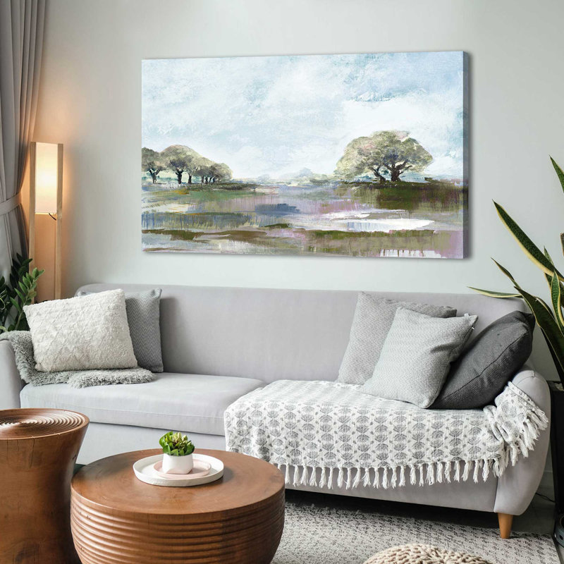 «Rusty Blue Sky» par Lanie Loreth - Peinture, Toile tendue, H 28 po x l 48 po x P 1,5 po