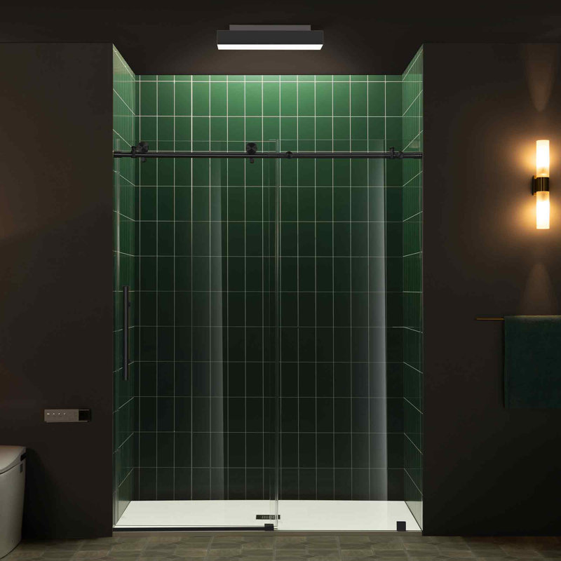 Frameless Single Sliding Shower Door, 56-60" Width x 80"Height with 5/16"(8mm) Clear Tempered Glass, Matte Black