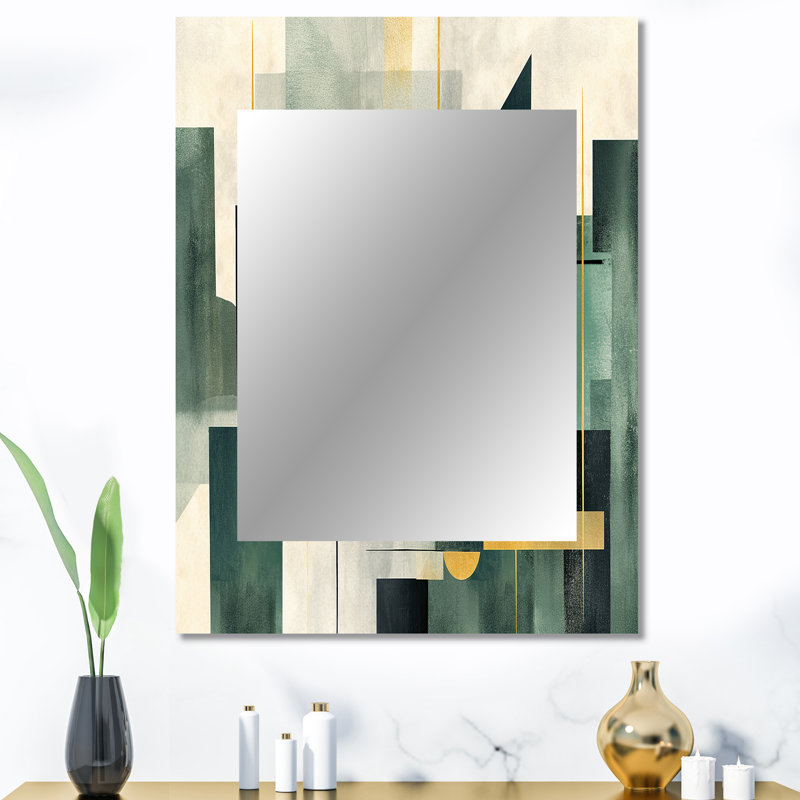 Or parallèle vert doré - formes abstraites grand miroir, miroir mural décoratif moderne, impression d'art en métal