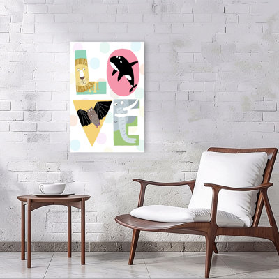 Animal Love Letters Contemporary Bat Elephant Lion Wall Art Print 1 Piece Wrapped Canvas Wall Art