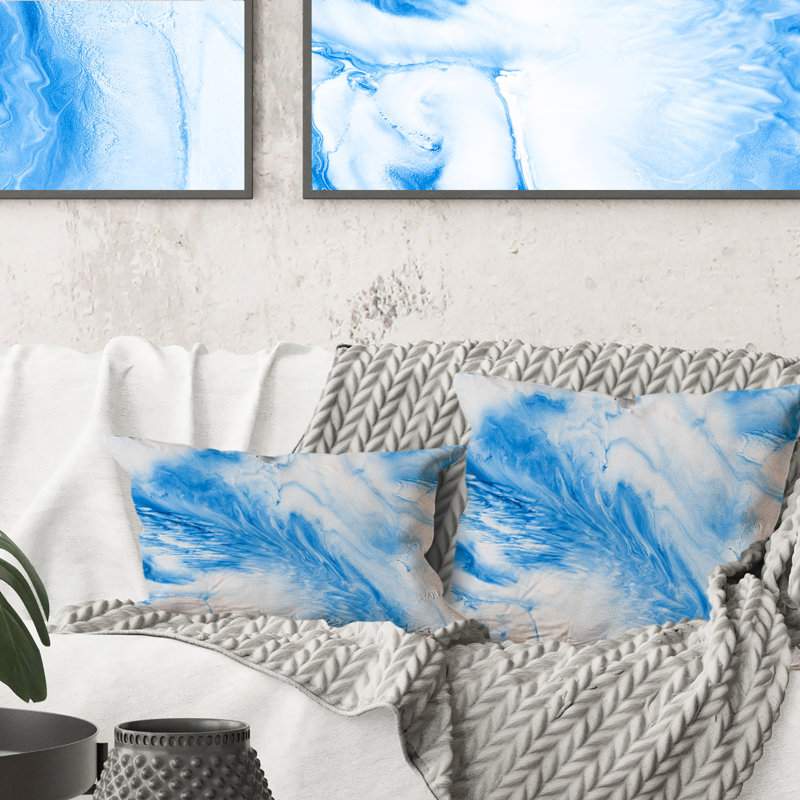 Coussin bleu et blanc à imprimé V - Art Modern Waves V