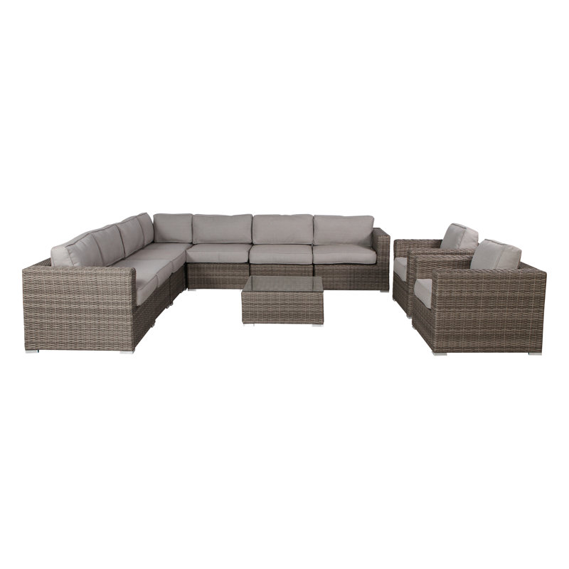 Ensemble de conversation modulaire 10 pièces avec coussins Sunbrella Lazaro, Beige, Mélange de gris