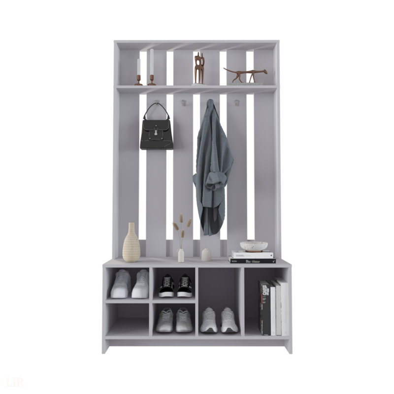 Hall Tree Murphy With Versatile Storage And Sleek Design For Modern Living Rooms And Entryways, Concrete Gray, Smoke
