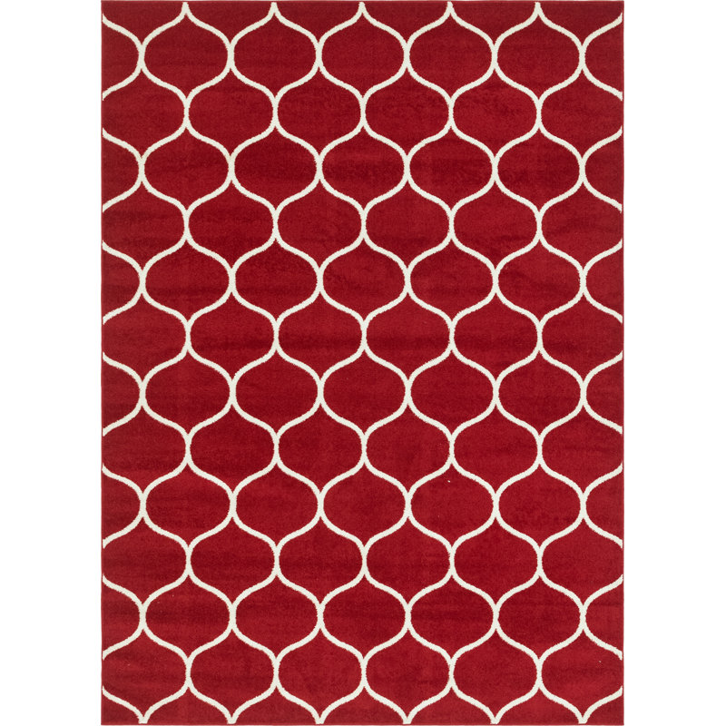 Llanet Geometric Area Rug, Rectangle 5'1" x 8', Red