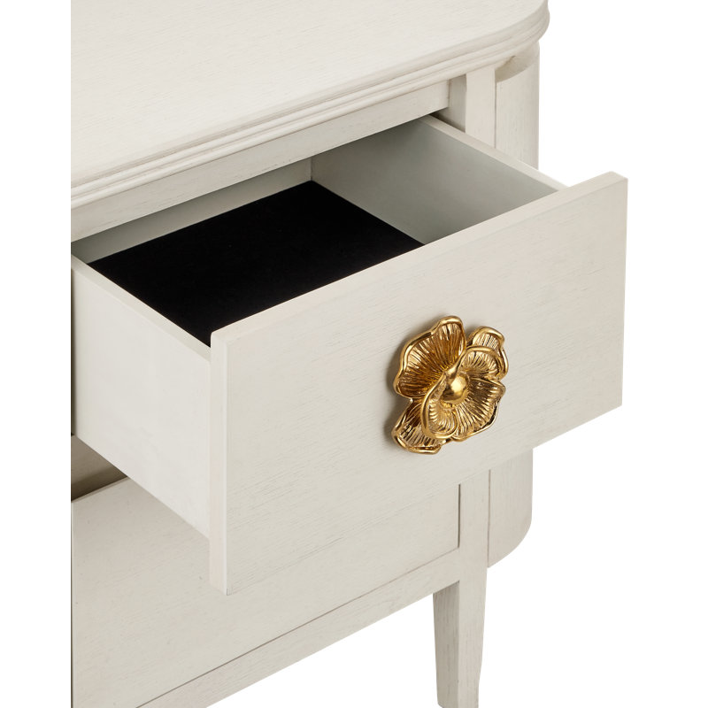 Briallen 2 - Drawer Solid Wood Nightstand, Cerused White, Brass