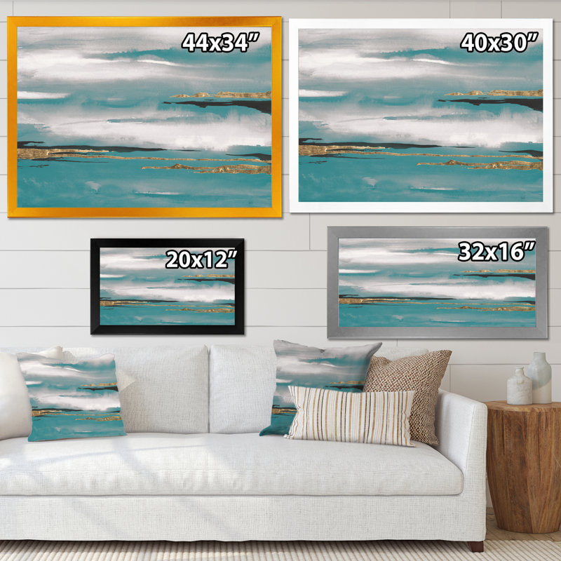 «Glam Teal Watercolor II», reproduction sur toile encadrée, Cadre noir, H 20 po x l 20 po x P 1 po