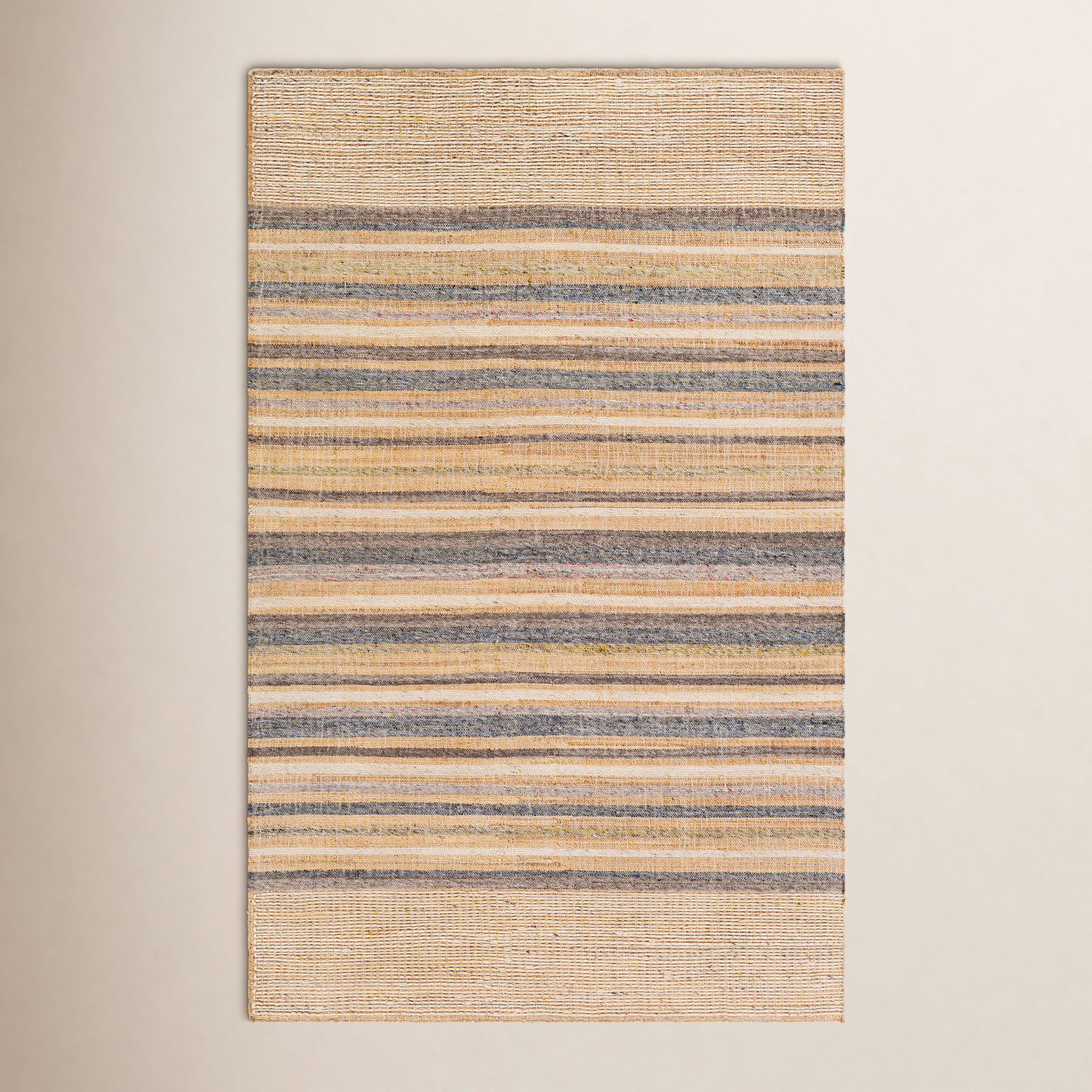 Naper Beige Gray Blue Flatweave Striped Jute Rug, Rectangle 8' x 10'
