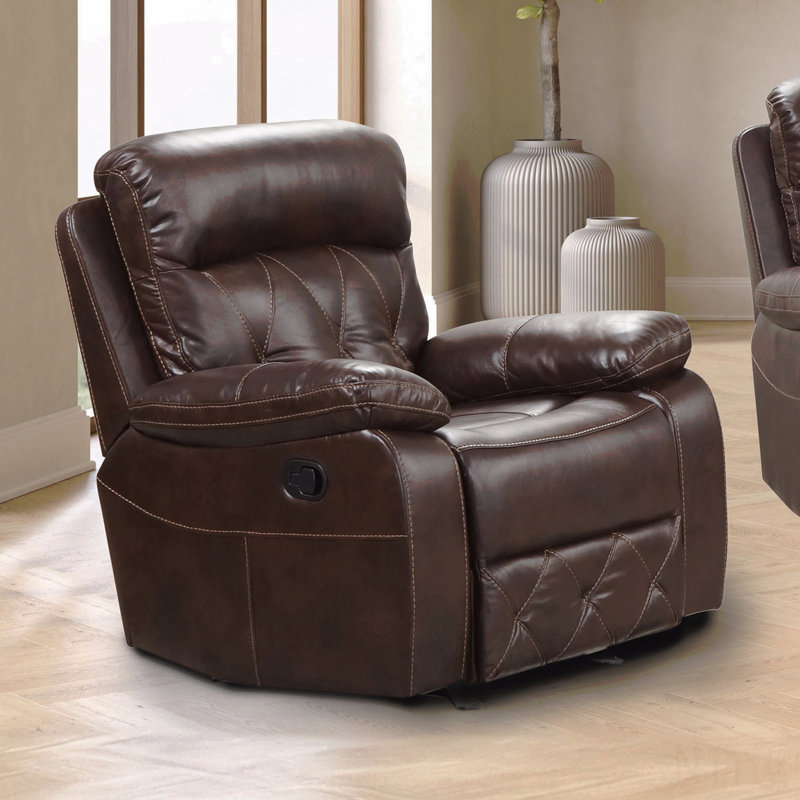 Fauteuil inclinable manuel brun transitionnel - coutures en losange, accoudoirs coussinés