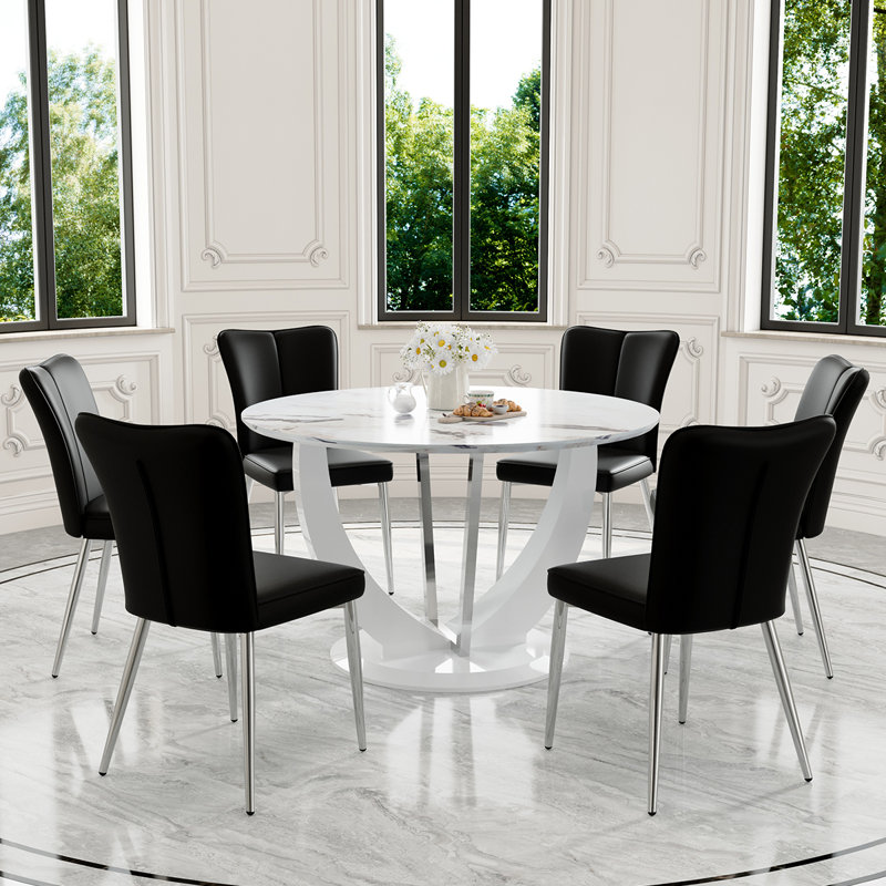 Ensemble de table de salle à manger 47,2 po, table de salle à manger moderne avec chaises à dossier haut en similicuir, Noir