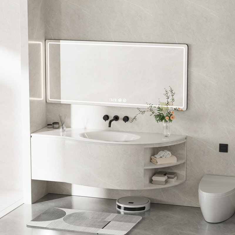 Robinet de lavabo rond pour salle de bain mural avec poignées doubles 3 trous, Noir mat