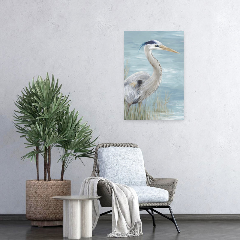 Great Blue Heron Gaze Elegant Bird Serene Coastal Nature Art, H 24 po x l 16 po