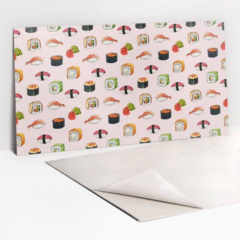 Self Adhesive Vinyl Splashback Wall Panel Sticker Tile Peel Stick 100x50 cm Cartoon sushi
