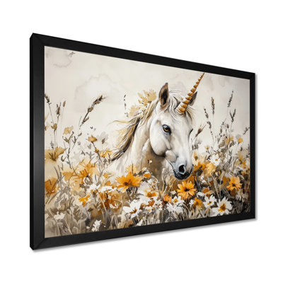 Unicorn Wondering In The Flower Meadow I - Unicorns Wall Décor