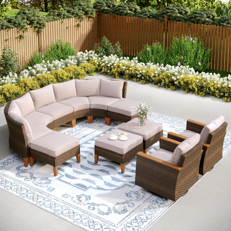 Argyri Outdoor Wicker Patio Conversation Furniture Set With Swivel Chairs