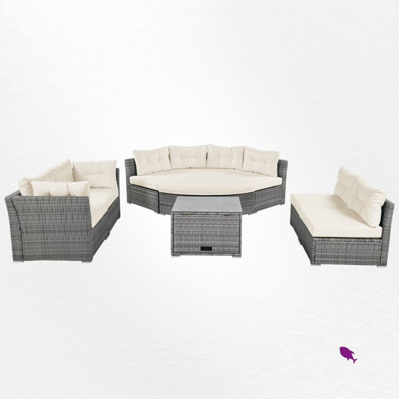 Ensemble de conversation d'extérieur pour 8 personnes avec coussins Anjelo, Beige