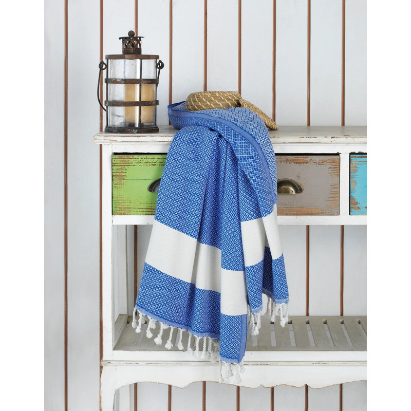 2-Pack Turkish Beach Towels, 100% Cotton Sand-Free Peshtemal Blanket, Blue