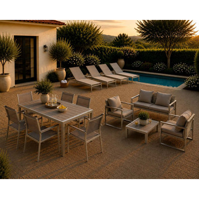 Ensemble de patio complet 15 pièces avec coussins Chester