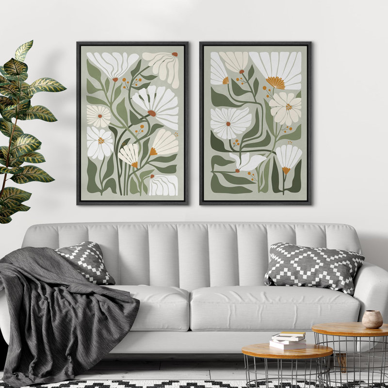 Plant Abstraction " Abstract Floral Contemporary Botanical Modern Art Wall Decor Artwork Nordic Nature " 2 - Pieces, Black
