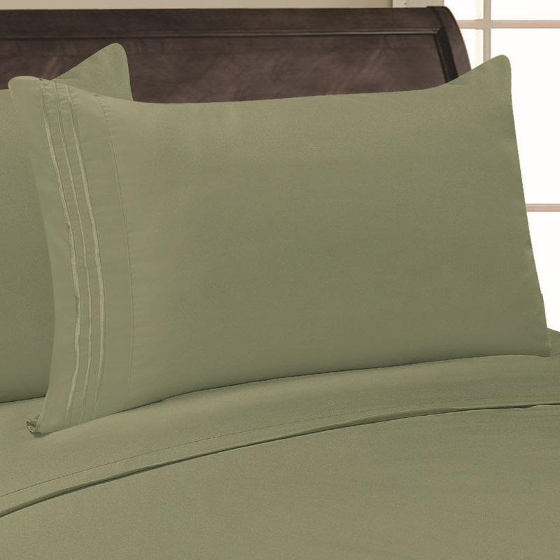  Embossed Stripe Brushed Microfiber Pillowcase Set, Sage, King Pillowcase