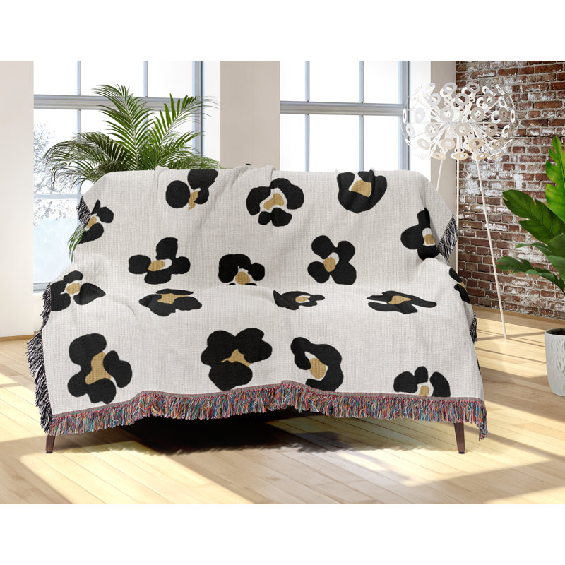 Jeté en coton Cheetah, 50 x 70, Blanc cassé Noir Beige