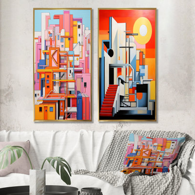 Théâtres Sunrise De Stijl - ensemble de 2 décorations murales de théâtres