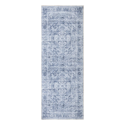  Washable Non-Slip Rug - Ivory / Denim Blue Traditional Medallion Area Rug for Living Room, Bedroom, Dining Room, and Kitchen
