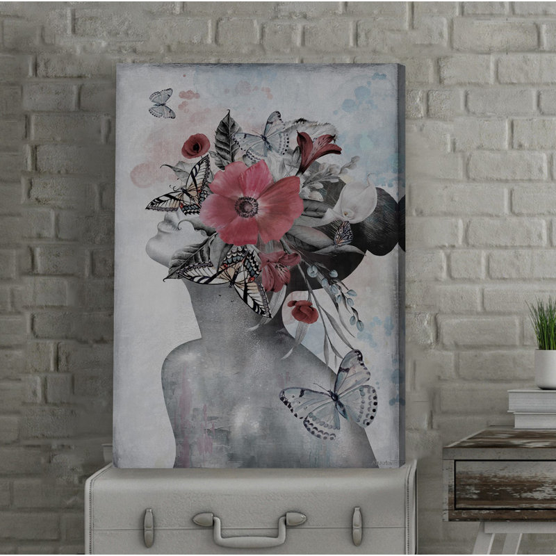 Coquelicots et papillons-reproduction sur toile tendue, H 12 po x l 8 po x P 1,5 po