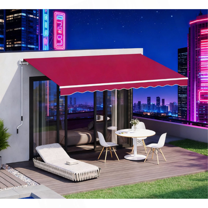 Retractable Awning, Patio Awnings, Sunshade Shelter W/ Manual Crank Handle