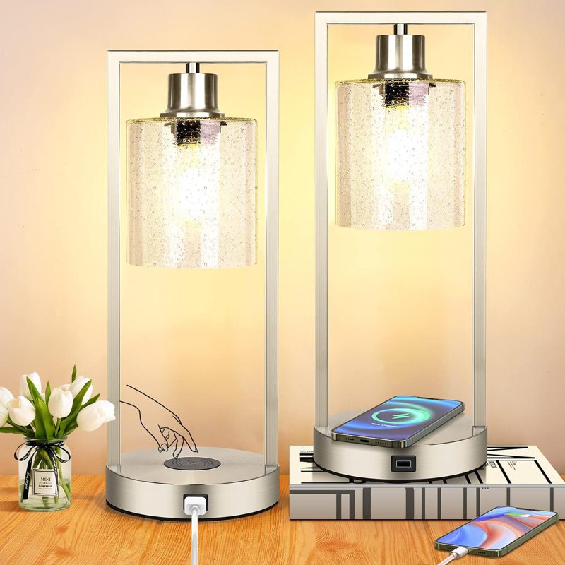 Wulfe Metal USB Table Lamp, Clear, Silver