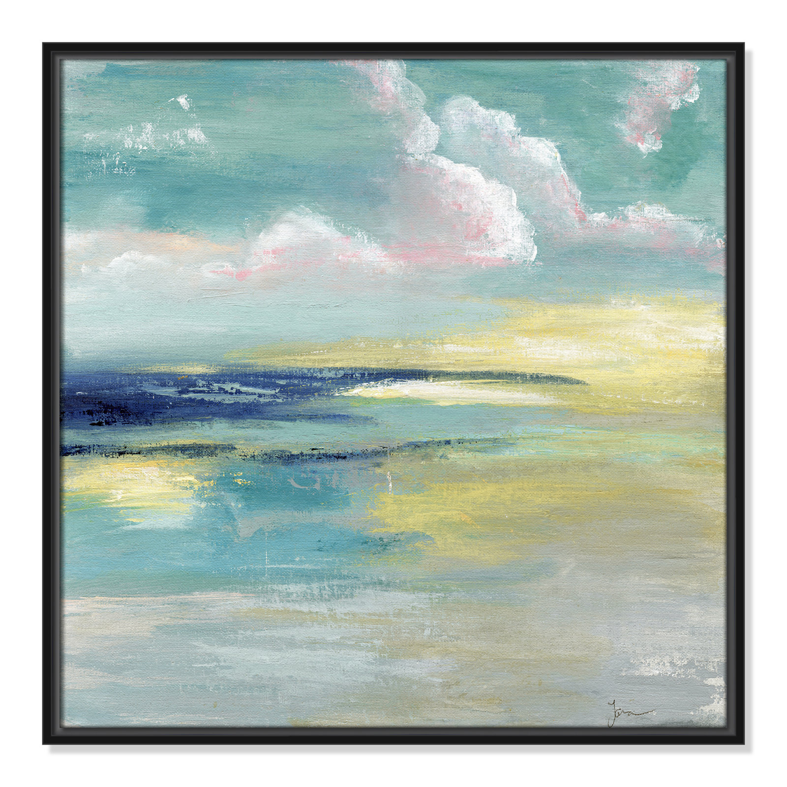 Bertie "Ocean View" Painting by Tava Studios, 25.5" H x 25.5" W x 2" D, Black Framed Canvas