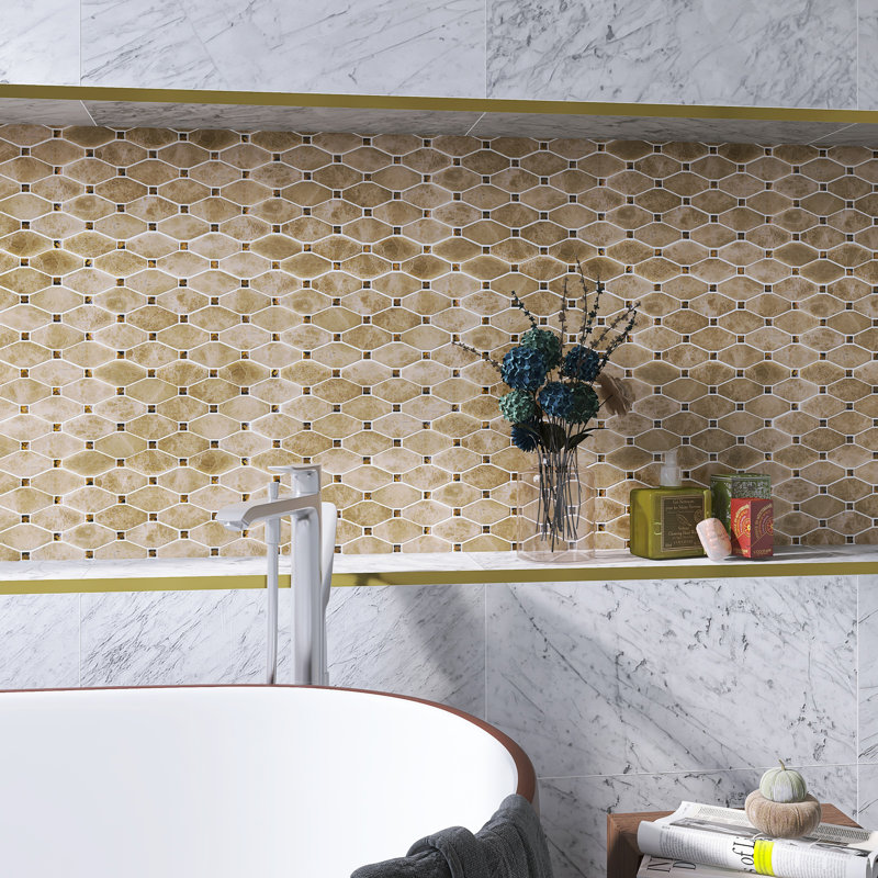 Emperador 11.82 in. x 13.39 in. Hexagon Polished Marble Mosaic Tile