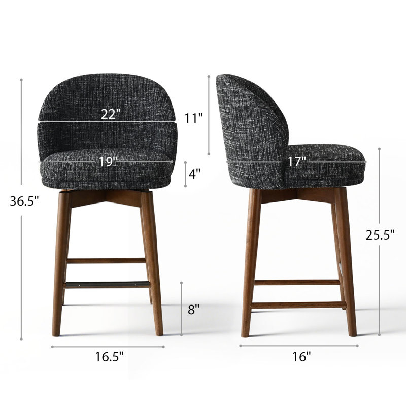 Swivel Upholstered Counter Stool, Black Seat/ Walnut Frame